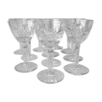 Suite of 11 glasses on foot for the drop liqueur in glass cisele