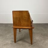 50s vintage style bedside table, wood and glass