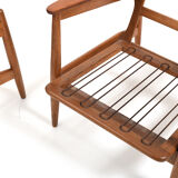 Early 1950s Danish Pair of Easychairs in Oak and Teak