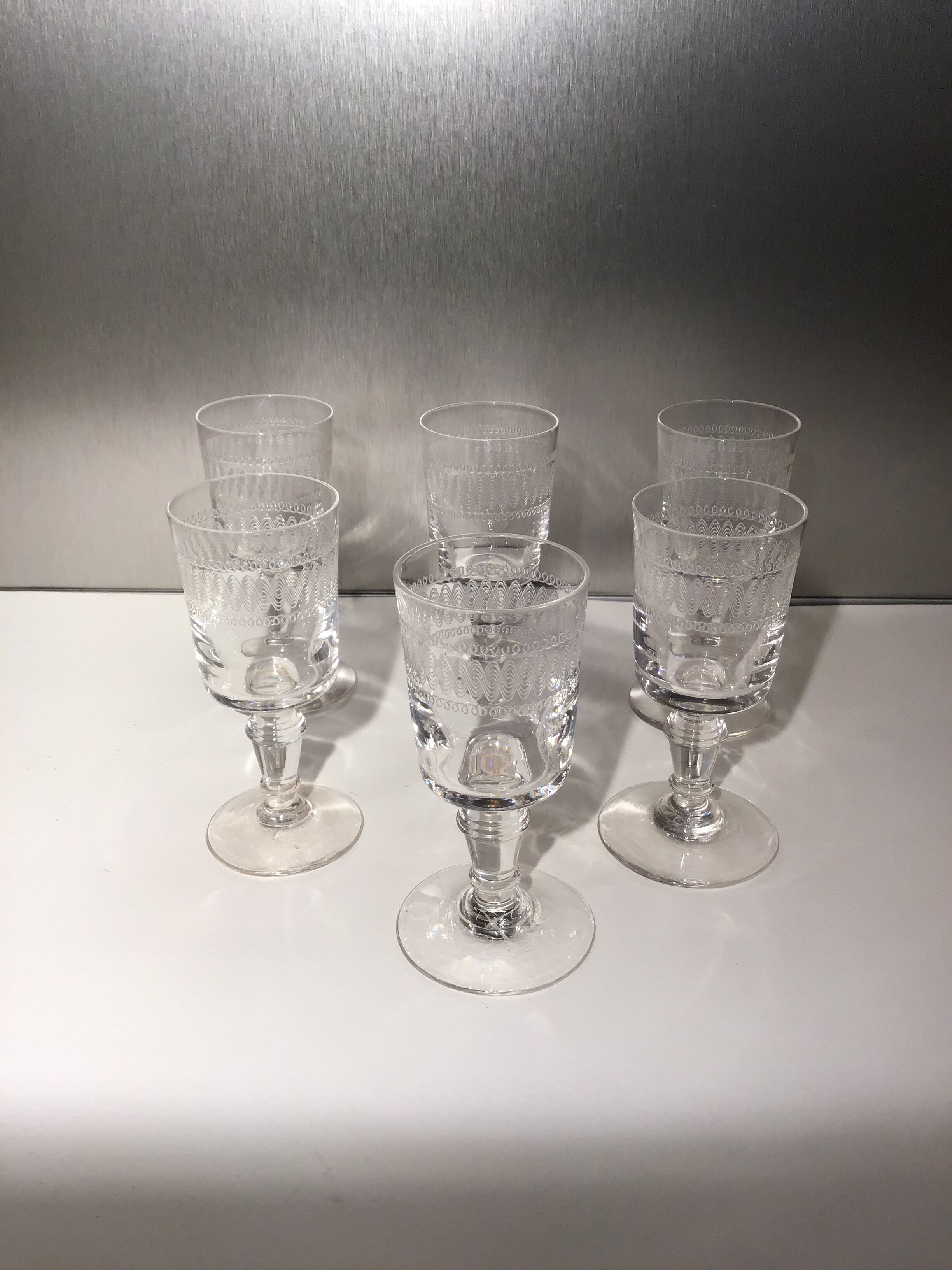 Lot de 6 verres à liqueur, gravés , début XX siècle