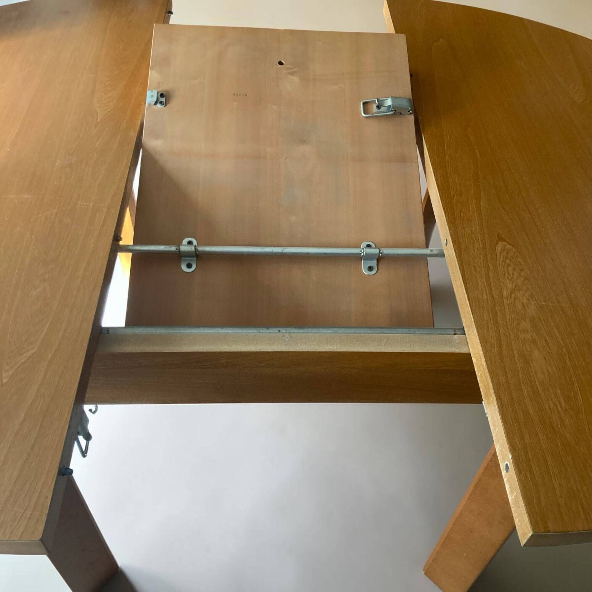 Brutalist extendable table in solid elm by Maison Regain, 1970s.