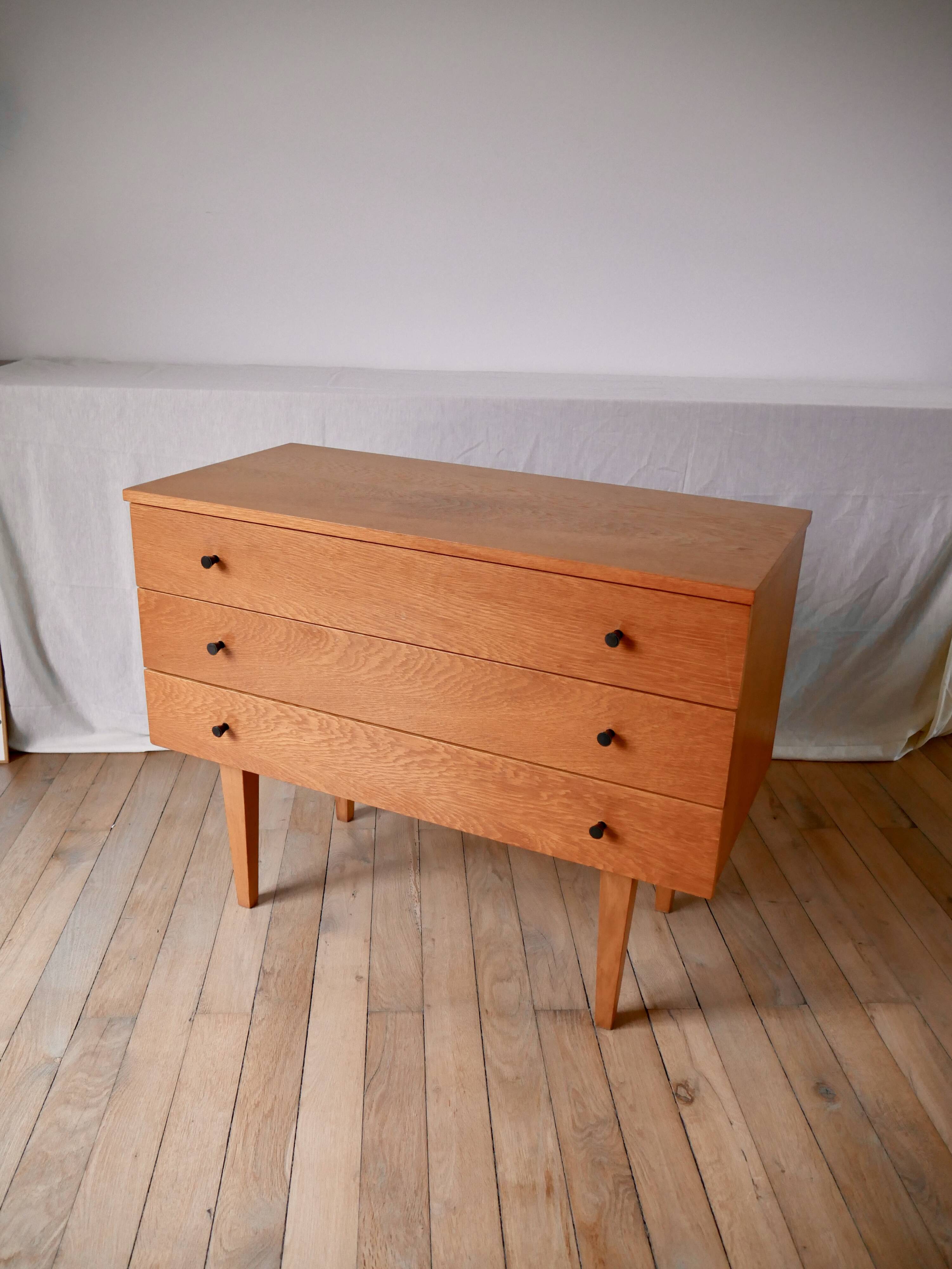 Scandinavian designer chest of drawers in blond oak Mid-Century Circa 1950