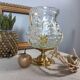 Brass foot table lamp, transparent textured molded globe, art deco style