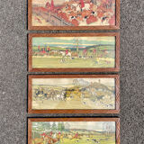 Lot 4 antique prints 1930 art deco signed Harry Eliott hunting scenes