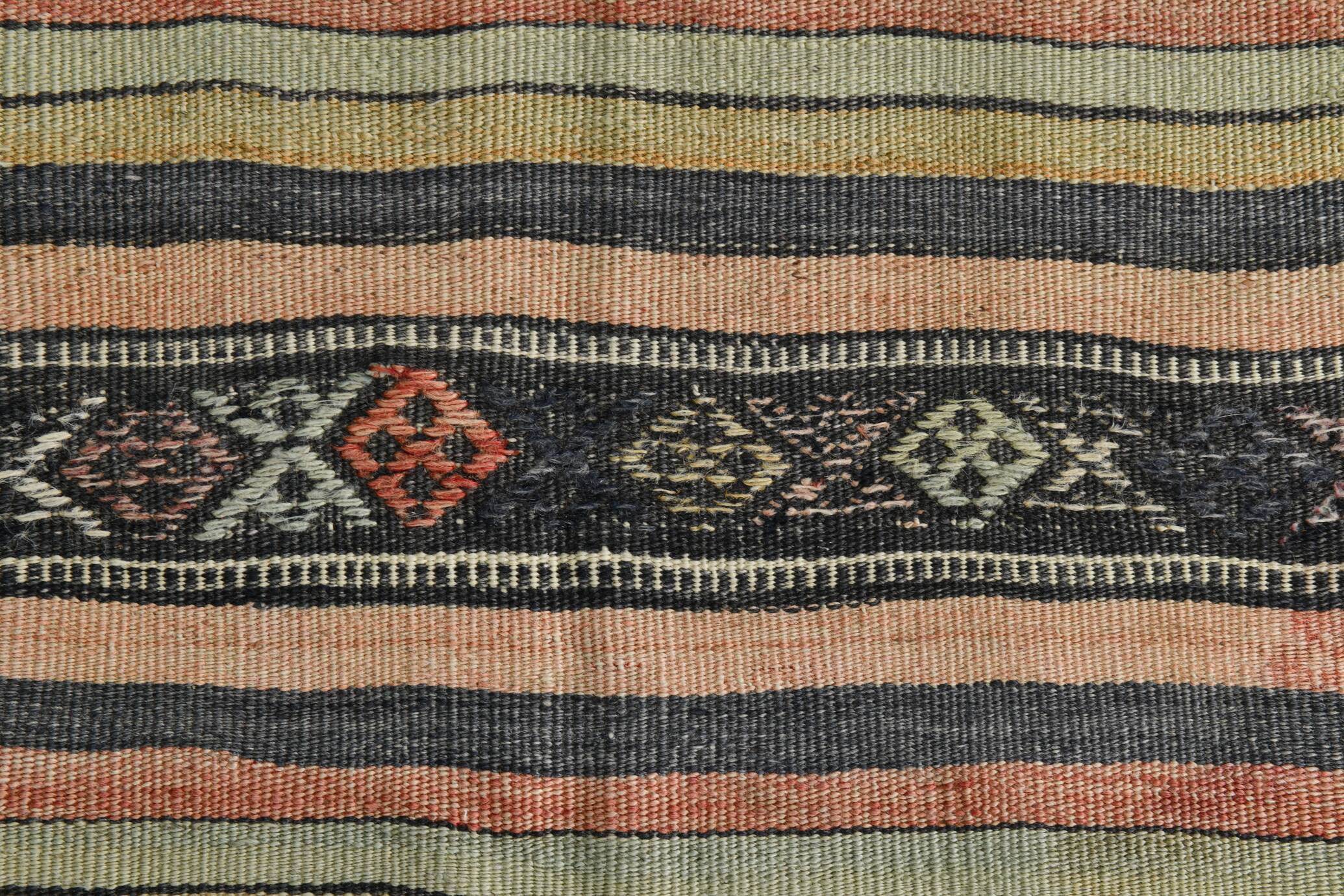 Red & Green Striped Kilim Rug, 130x205Cm