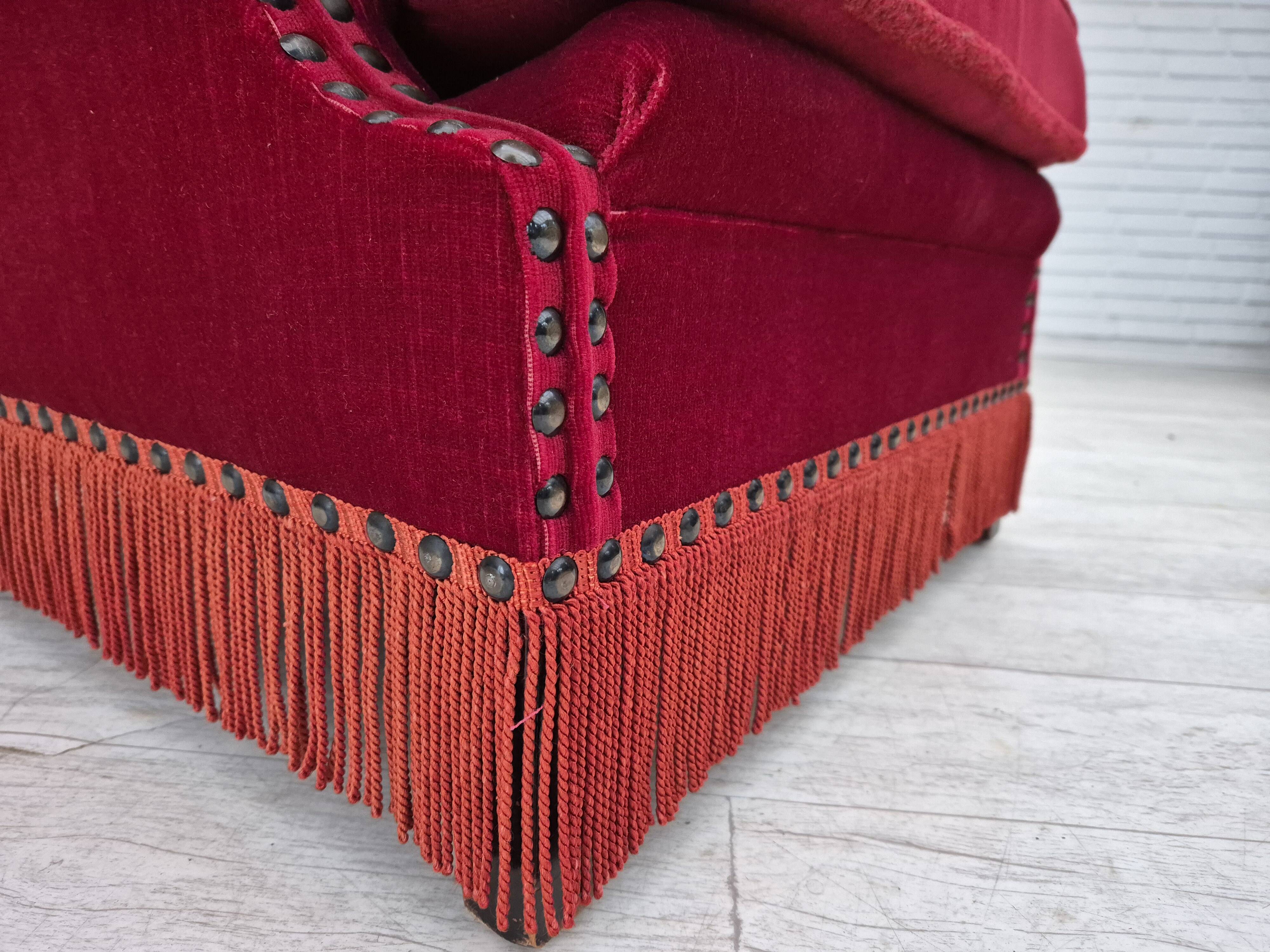 1970s, Danish lounge chair, original condition, cherry-red velour fabric.