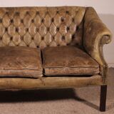 3-seater chesterfield in light olive green leather