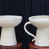 Pair of white Accolay ceramic candle holders, 60s
