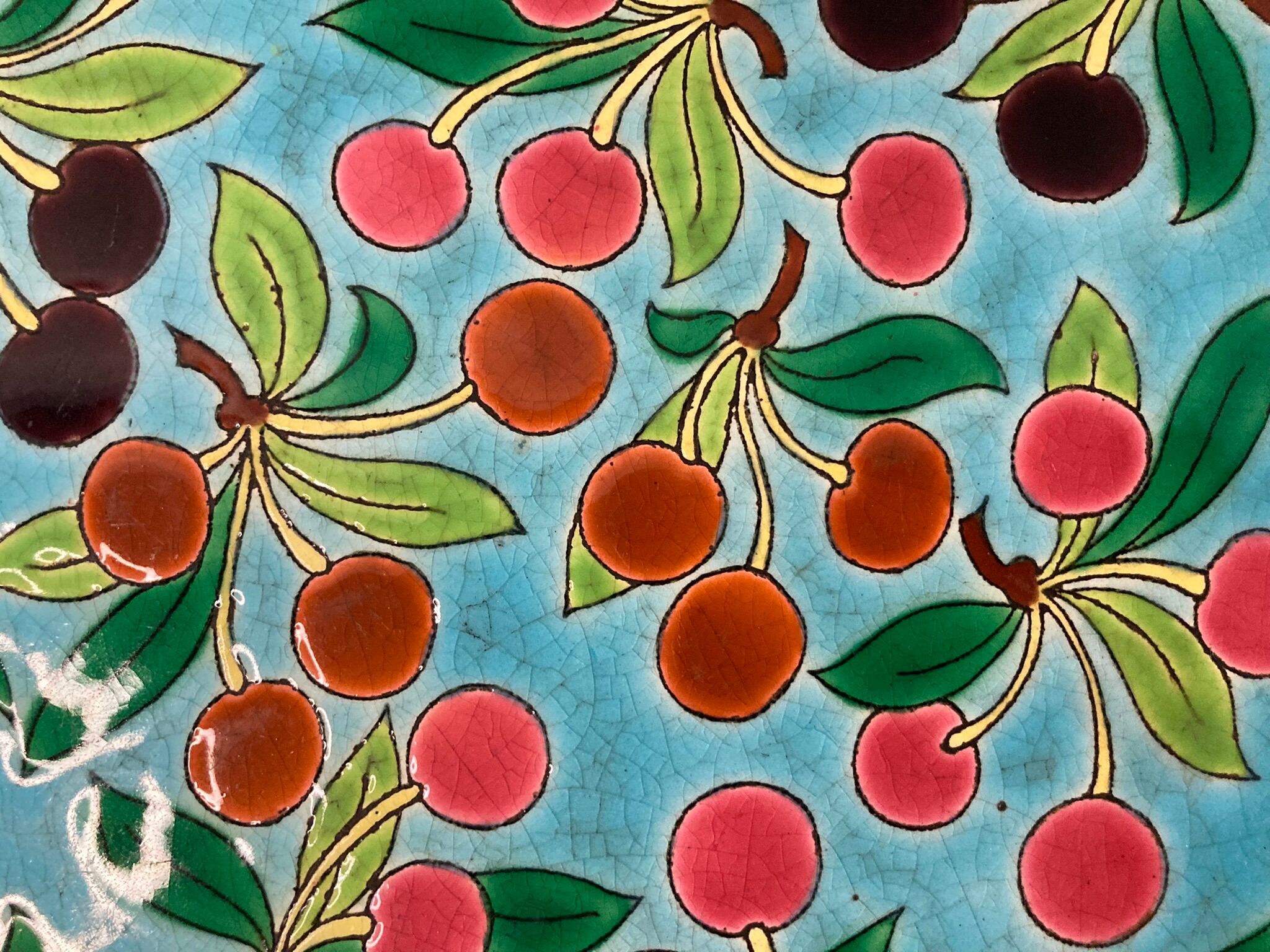Longwy, old tile wall tile fruit decoration nineteenth