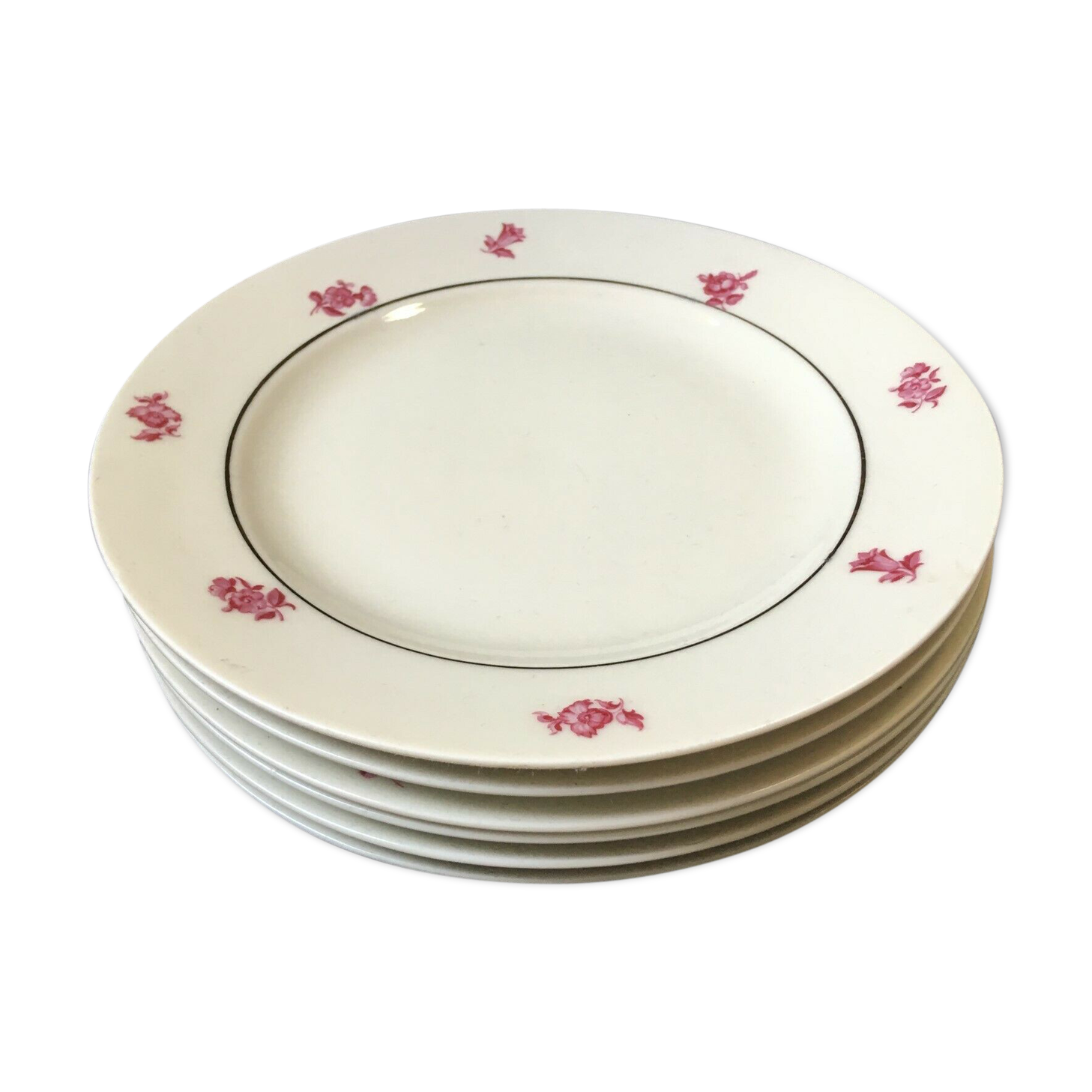 Lot of 6 plates a dessert langenthal Swiss porcelain decor pink flowers