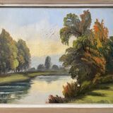 Oil on canvas framed river landscape