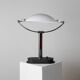 Lampe vintage en verre de Murano avec abat-jour en verre dépoli blanc et base de bureau en chrome, design italien des années 1970 inspiré de l'ère spatiale.