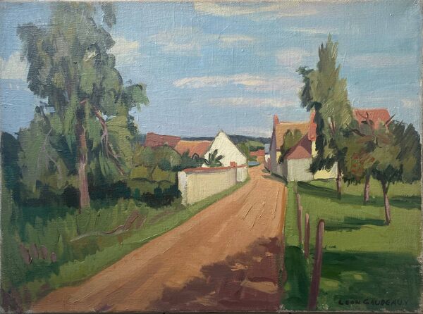 Tableau HST ''Village de Jouy sur Eure'' par Léon Gaudeaux (1893 / 1947)