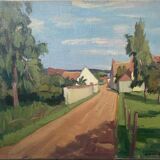 HST painting "Village of Jouy sur Eure" by Léon Gaudeaux (1893 / 1947)