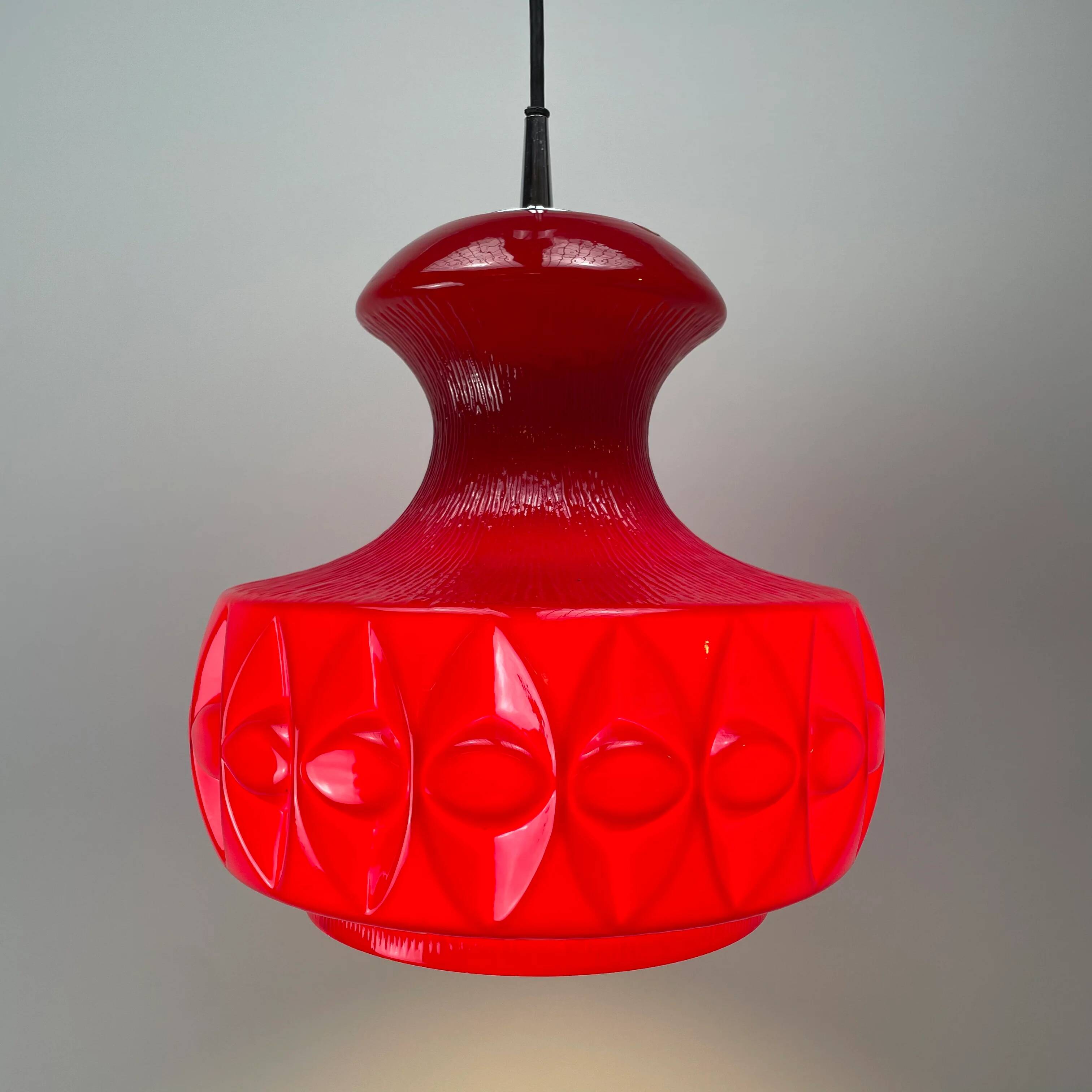 Red glass pendant by Peill and Putzler 1960