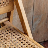 Set of 5 wooden folding chairs caned