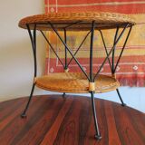 Mid century rattan and iron 2-level coffee or side table, 1960s