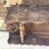 Large wall shelf with 2 wooden and brass shelves.