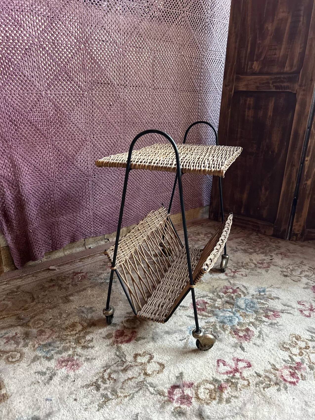Vintage 1960s rattan magazine rack