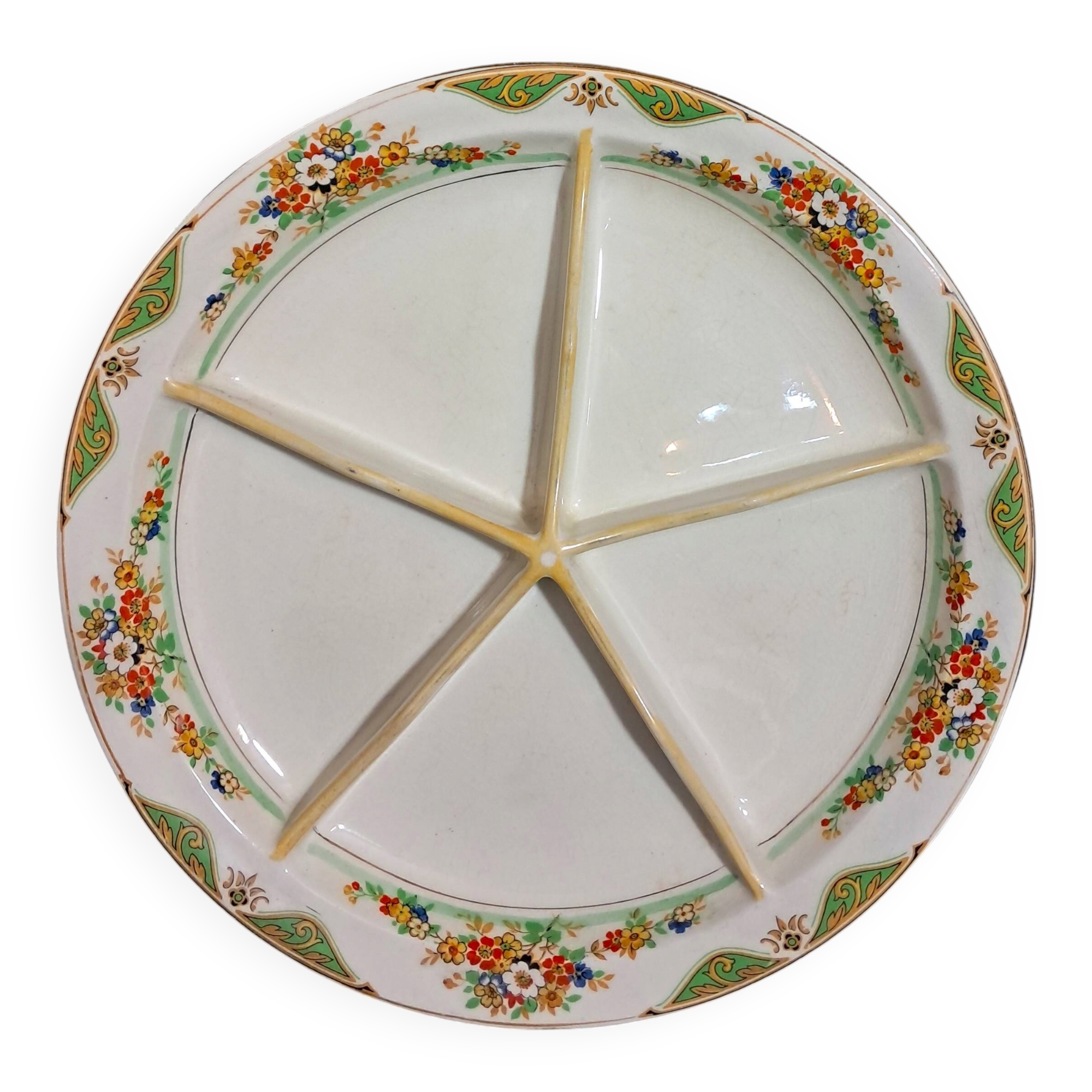 plat de service vintage avec compartiments en céramique anglais