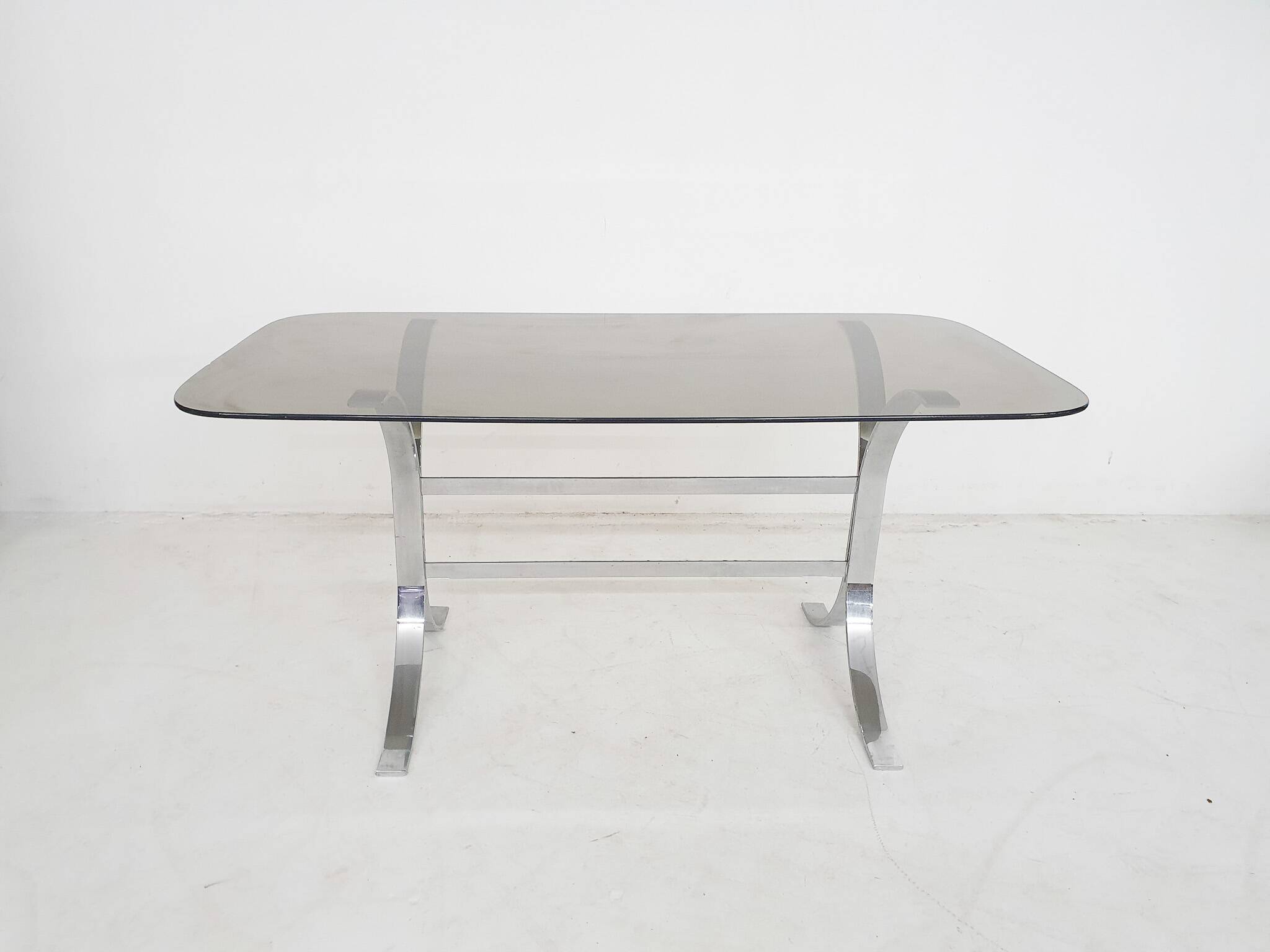 Glass and chrome dining table, 1970's