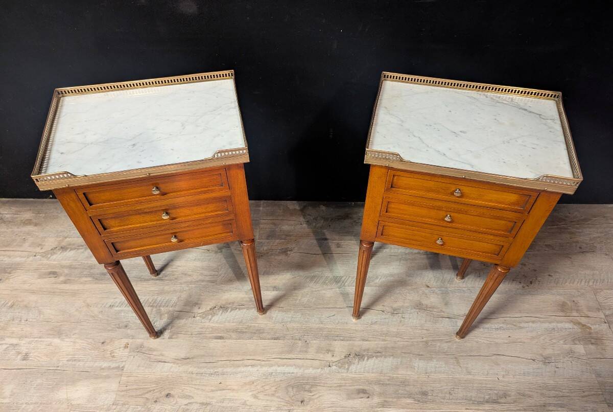 Pair of Louis XVI Style Bedside Tables in Cherry Wood