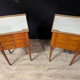 Pair of Louis XVI Style Bedside Tables in Cherry Wood