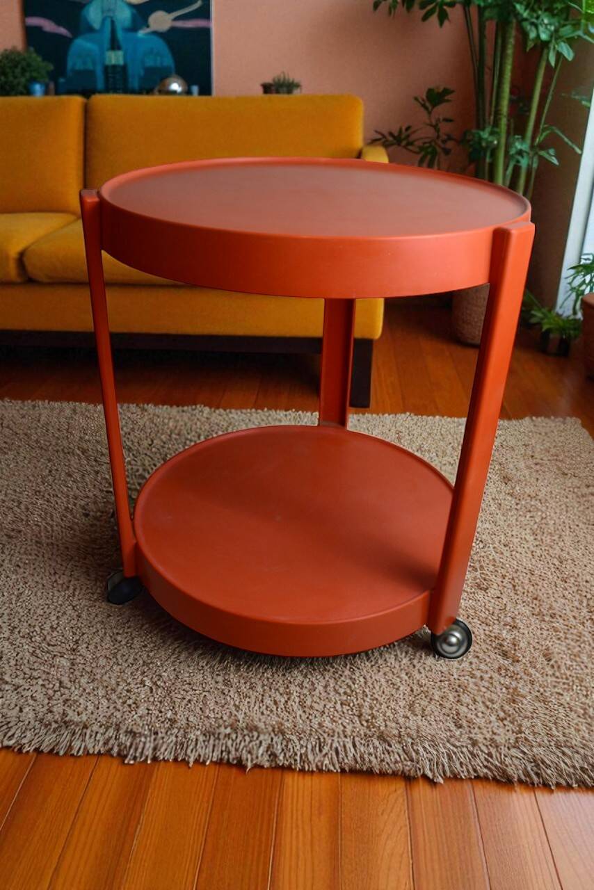 Table d'appoint à roulette / servante / desserte vintage orange - Kastilia