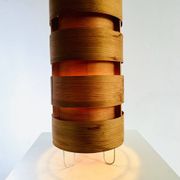 Large Cylindrical Pine Veneer Table Lamp By Hans-Agne Jakobsson For Ab Ellysett, Sweden 1960S