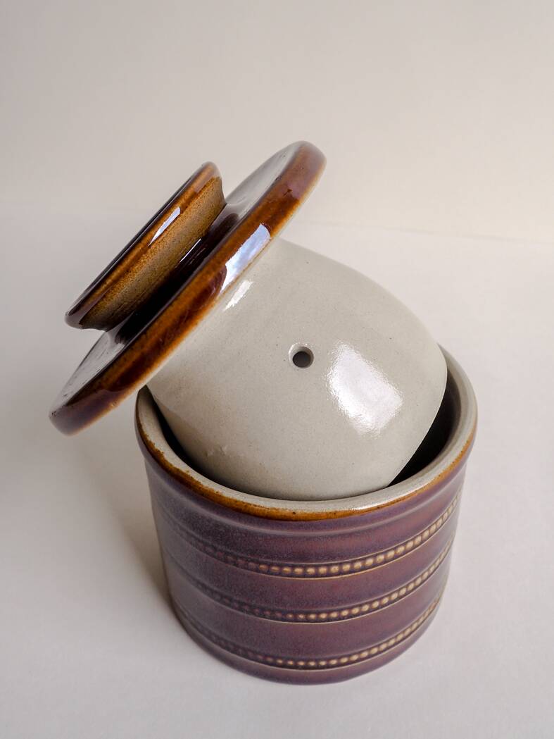 Brown glazed stoneware butter dish