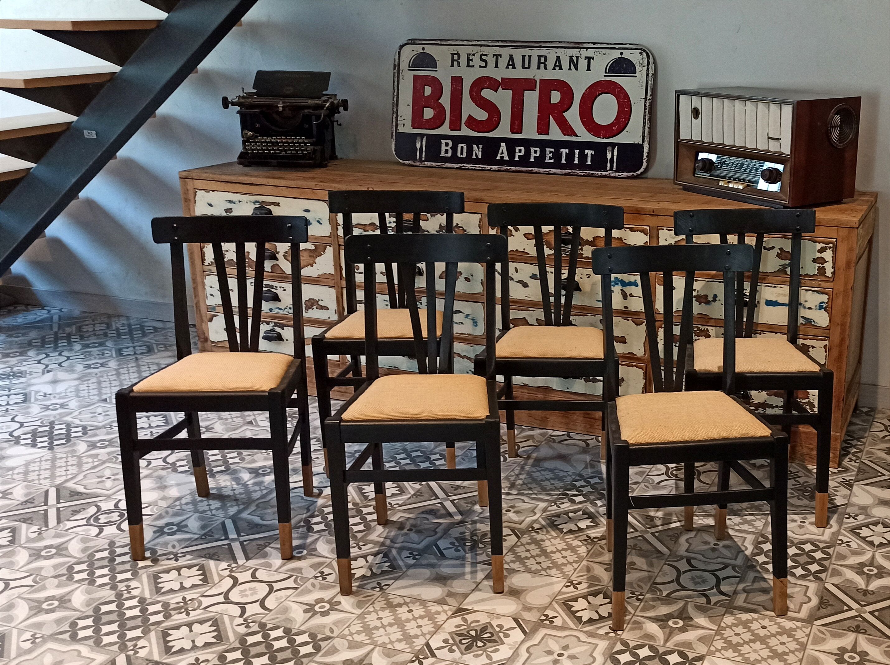 Lot de 6 chaises bistrot noir et bois