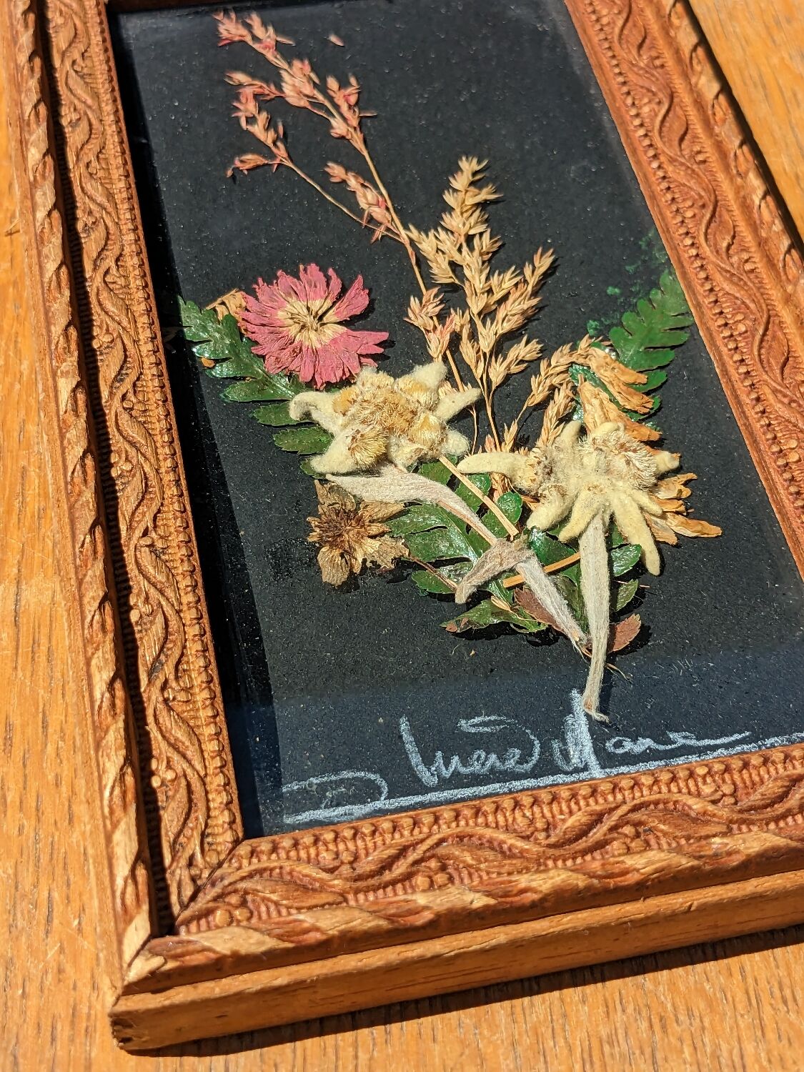 Vintage Cana of dried flowers with Edelweiss