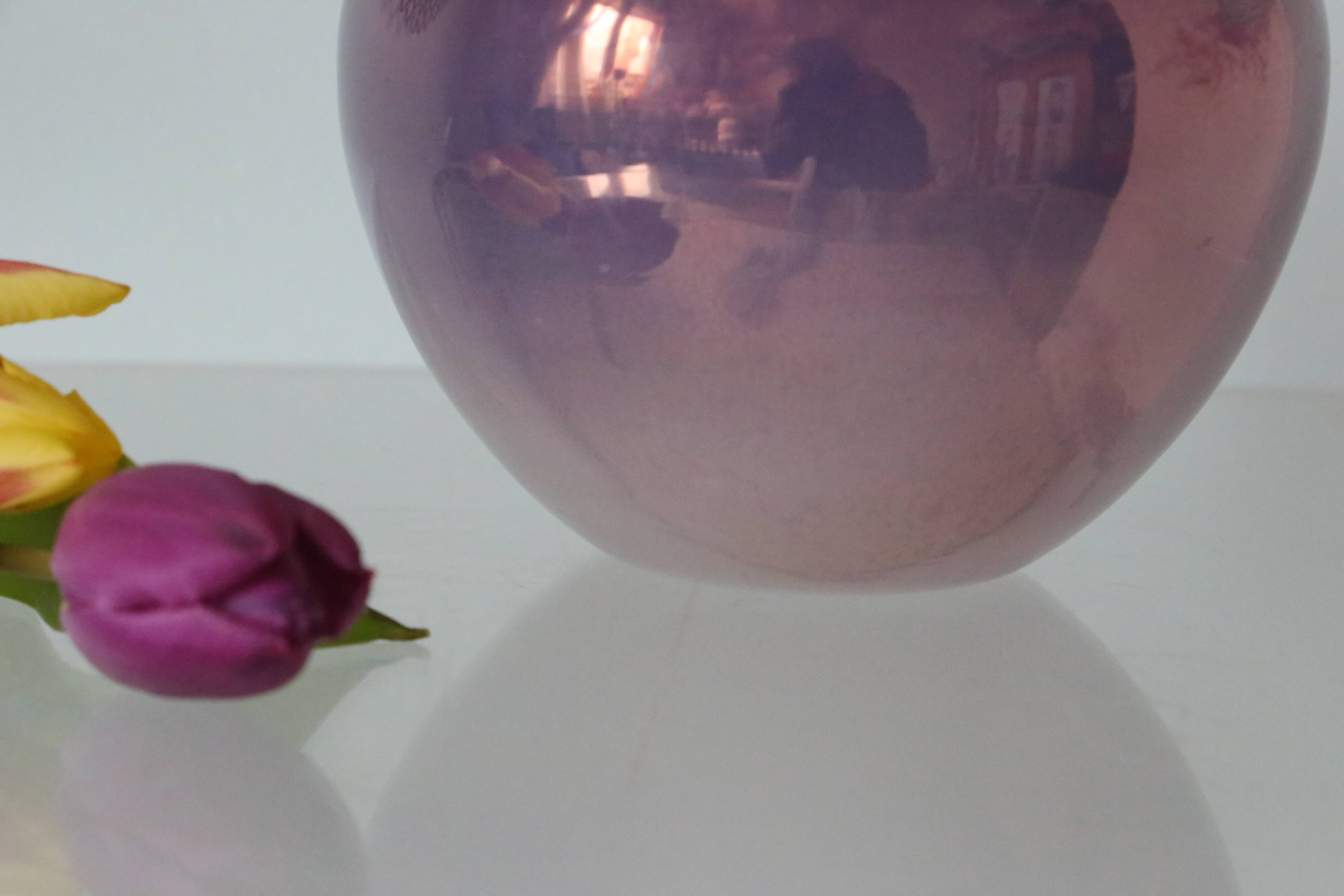Iridescent glass ball vase, vintage, 1980