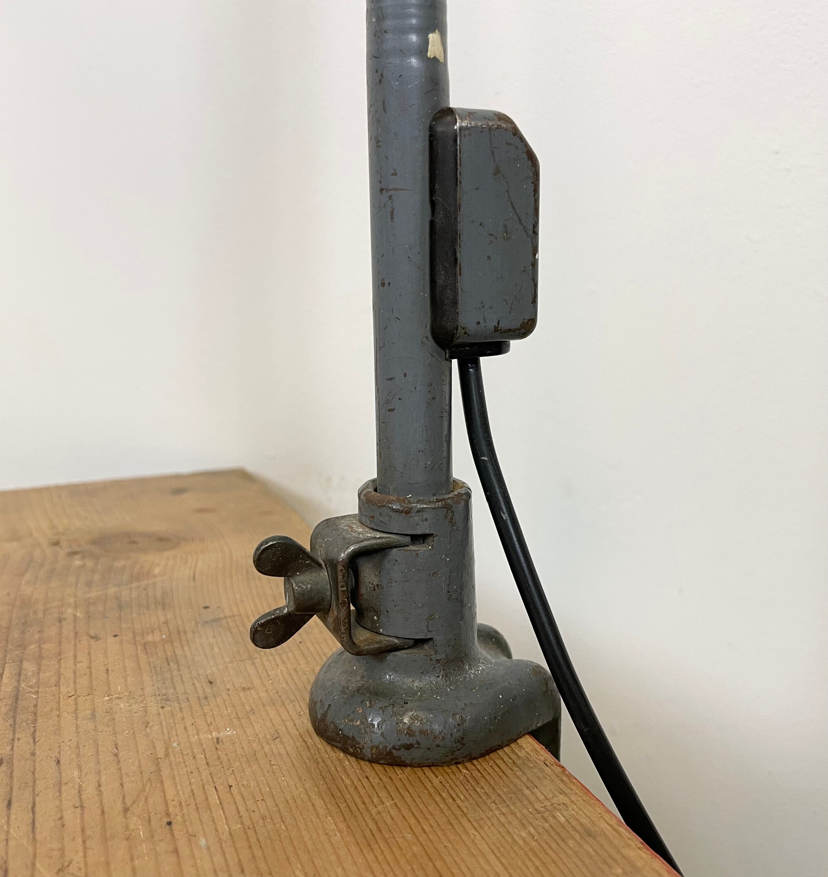 Industrial Grey Enamel Gooseneck Desk Lamp from Siemens, 1950s
