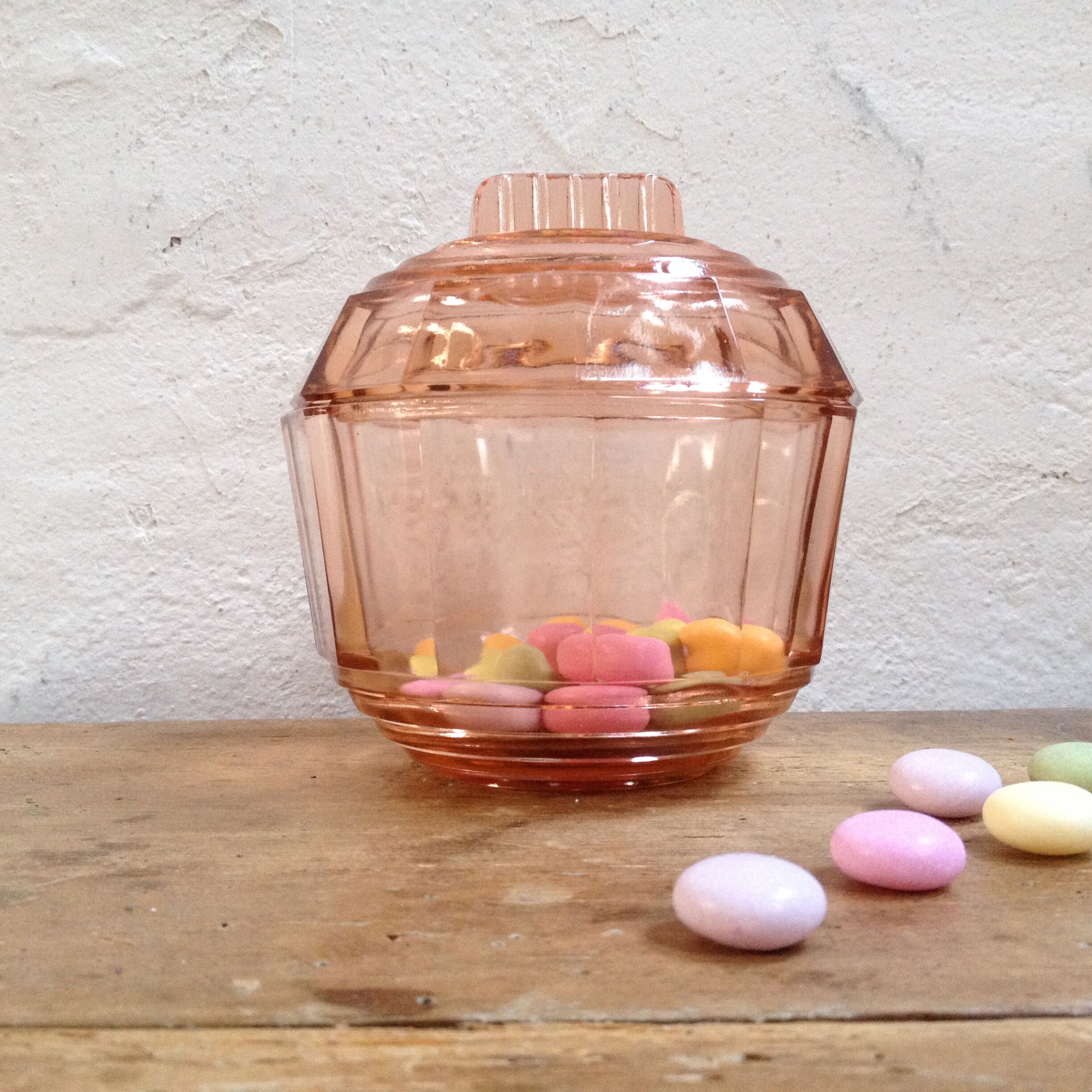 Art Deco candy in pink glass