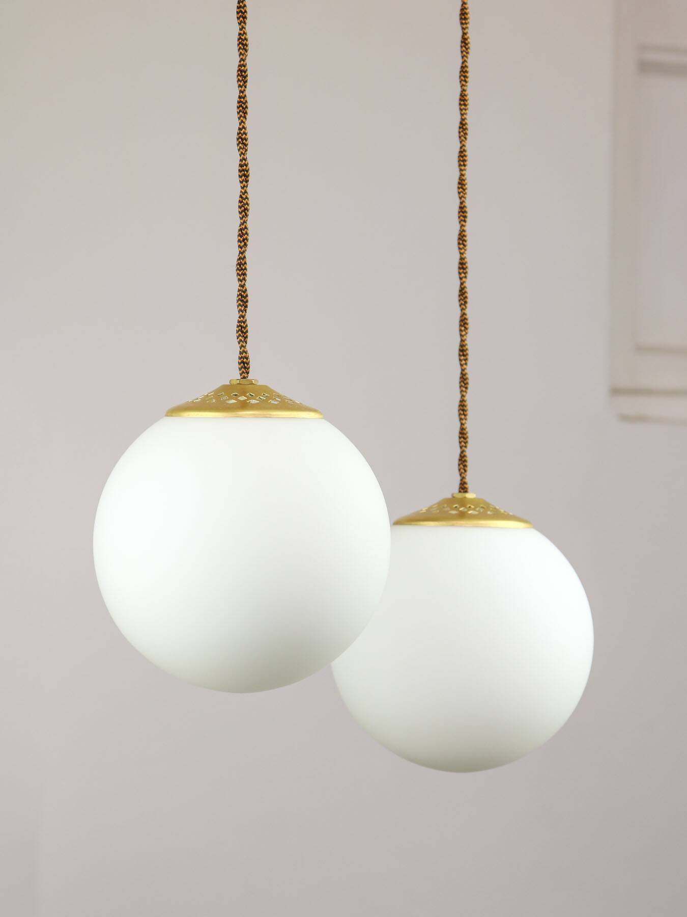 Mid-Century Italian Brass & Opaline Cluster of Lamps
