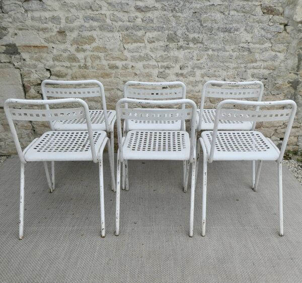 6 chaises en métal Souvignet France, vers 1960
