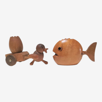 Two door peaks aperitif zoomorphic fish bird solid wood vintage design