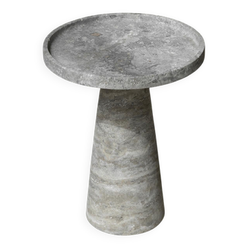 Table d'appoint cône en travertin argenté