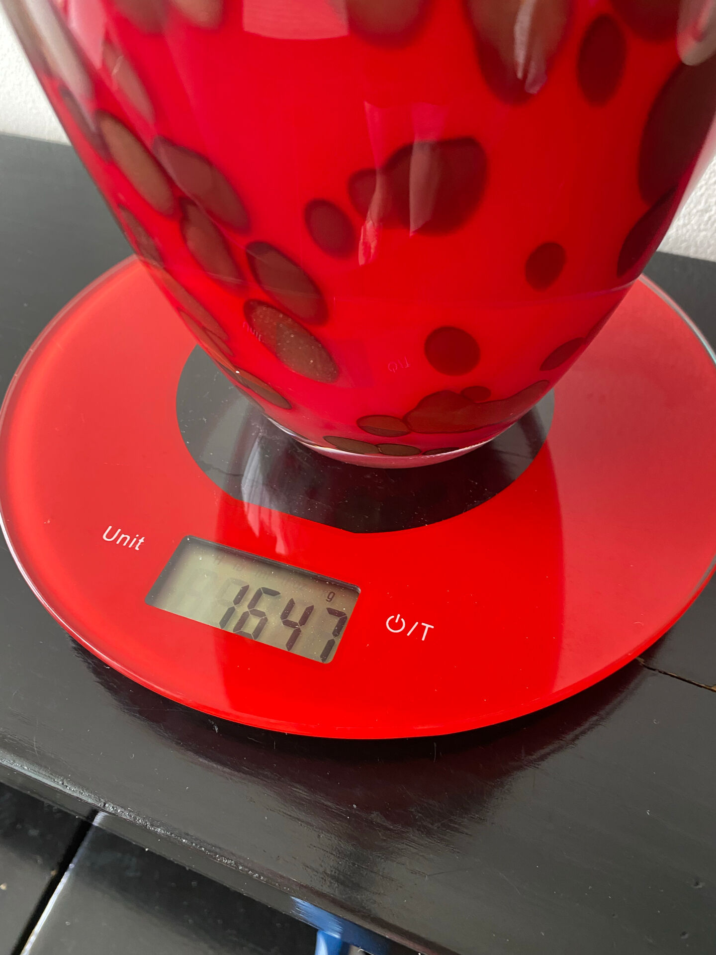 Vase Murano vintage rouge avec paillettes d or