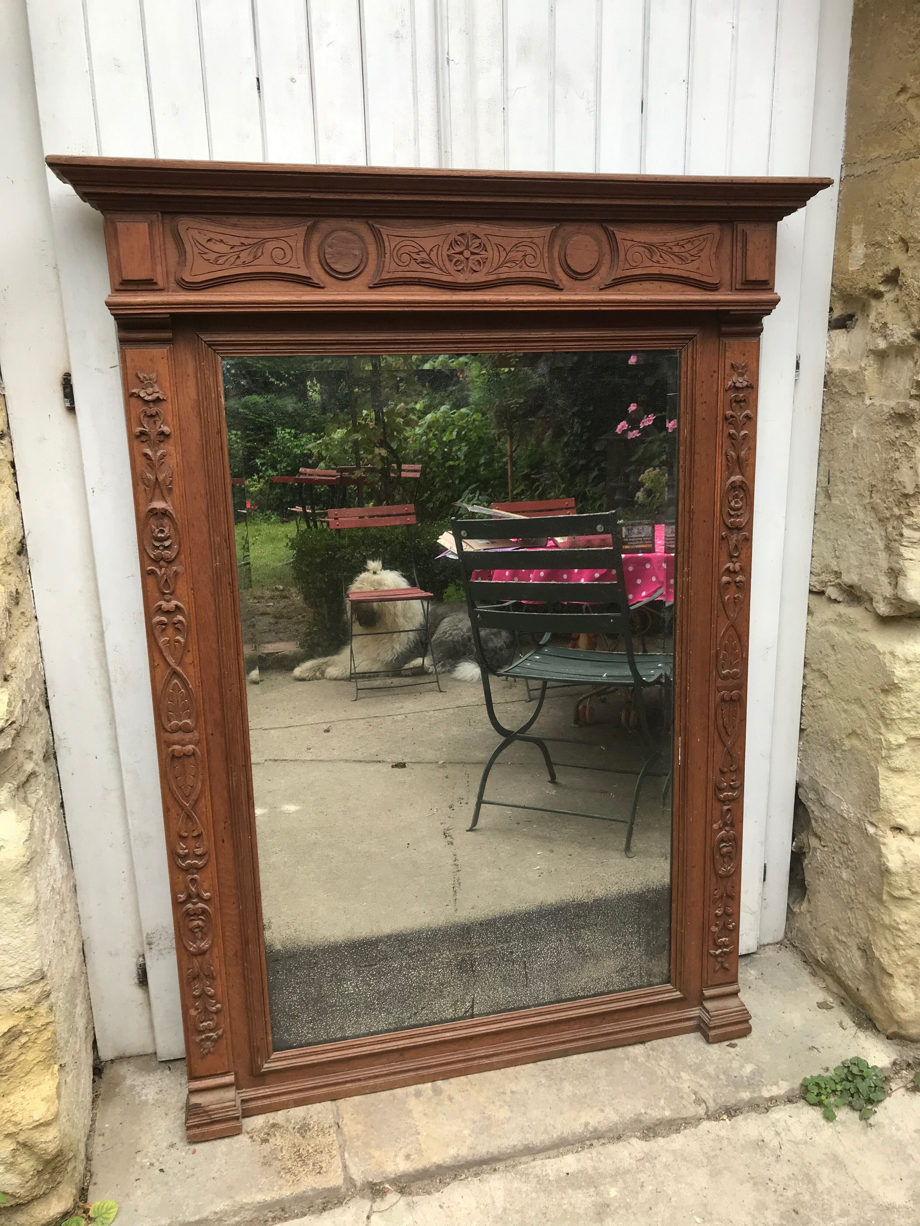 Carved wooden fireplace mirror 132 x 99