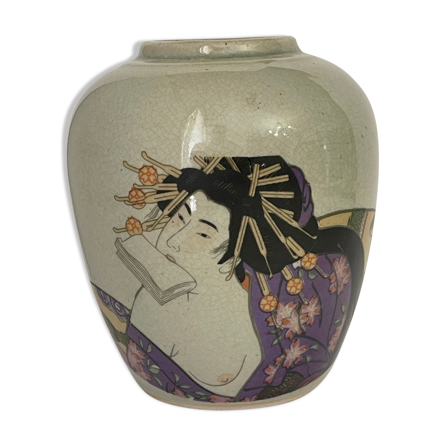 Japan polychrome vase and celadon XIX Naniwaya Okita Japan Nippon