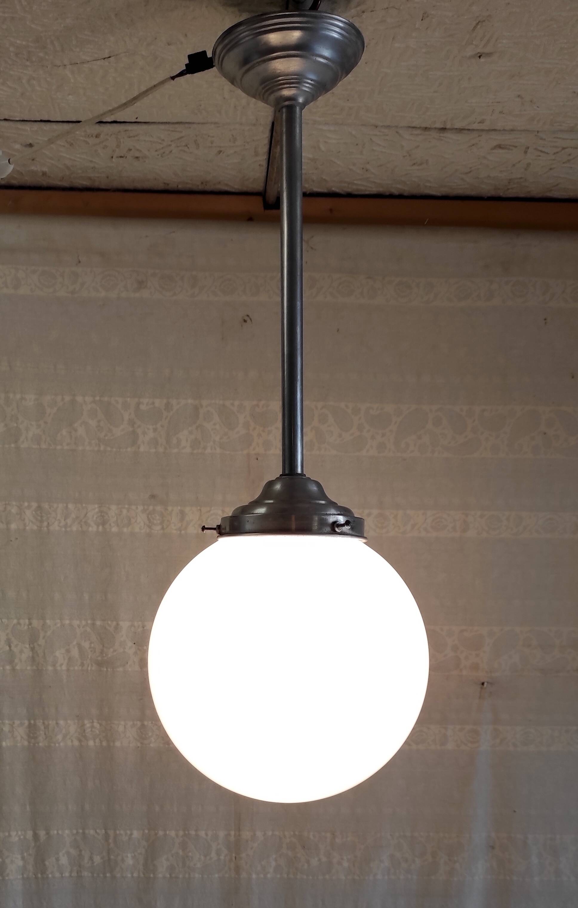 Opaline globe pendant light - mid-20th century