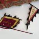 Antique Chinese board game in red and gold carved wood. 1950s