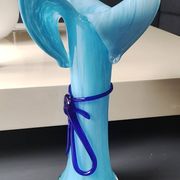 Large Murano Vase Floral Design, Opaline. Relief Ribbon Bow Decor