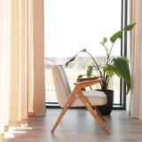 Vintage Lounge Chair Beige Wool Upholstery