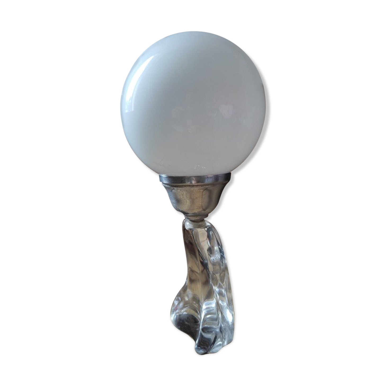Lampe de bureau chevet originale Base cristal Globe opaline ancien