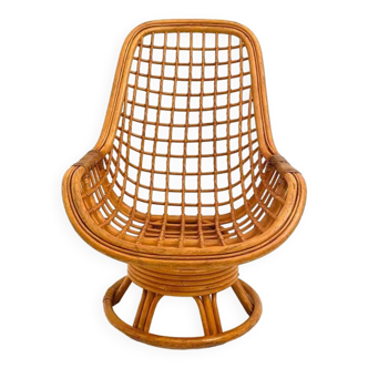 Vintage bamboo swivel egg chair, Italy 1970 's