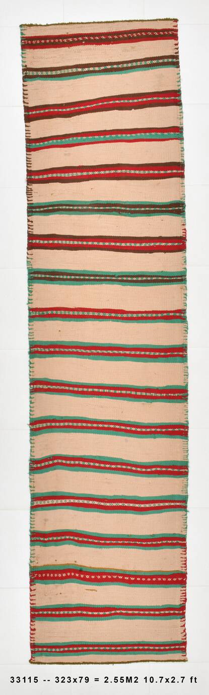 2x10 Red & Green Kilim Runner Rug, 79x323Cm