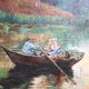 Huile sur toile "Promenade en barque"